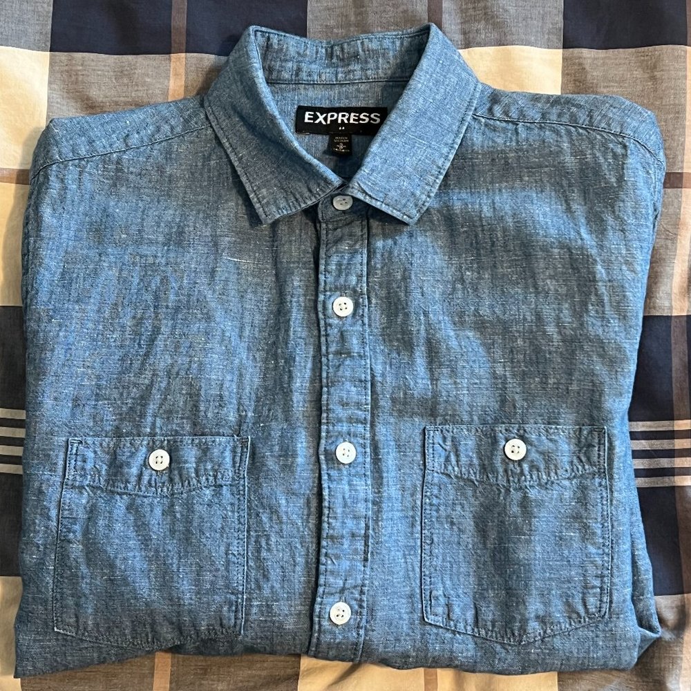 Express Blue Button Down Shirt Size Small Neck 14-14(1/2)